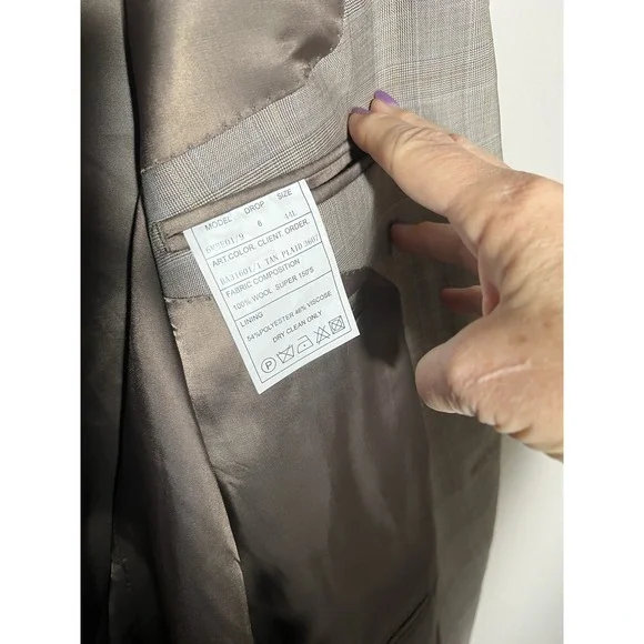 44 L Baroni 100% Wool Men Tan glen Plaid Jacket Light Academic Subtle Luxury - Picture 7 of 10